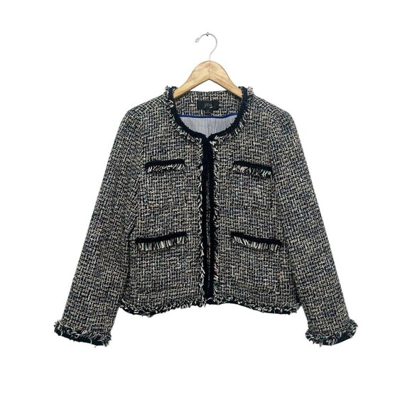 J. Crew Lady Metallic Tweed Jacket Blazer Black Rainbow Multi Fringe Women’s 8 - Picture 6 of 15